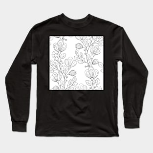 Non Colored Pattern with Floral Motifs Long Sleeve T-Shirt